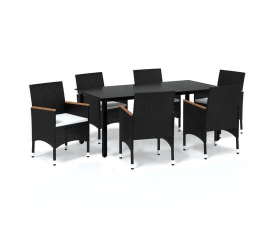 Set mobilier de grădină cu perne, 7 piese, negru, poliratan, 2 image