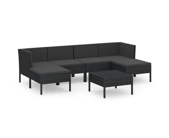 Set mobilier de grădină cu perne, 7 piese, negru, poliratan, 2 image