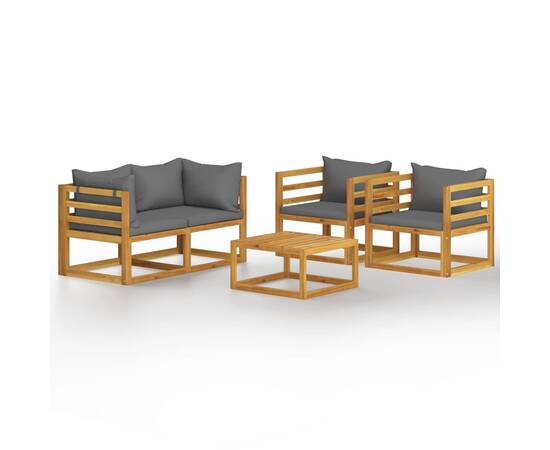 Set mobilier grădină cu perne, 5 piese, lemn masiv acacia, 2 image