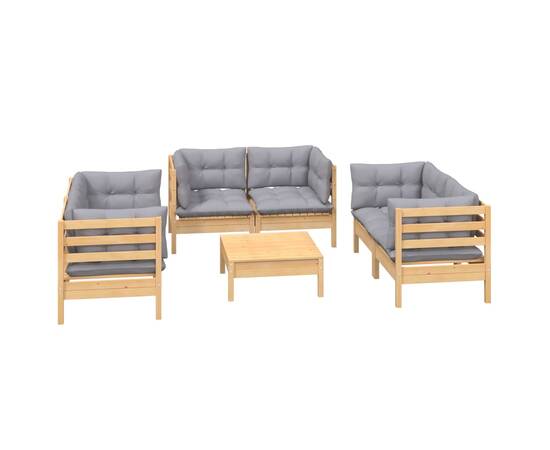 Set mobilier grădină cu perne, 7 piese, gri, lemn masiv pin, 3 image