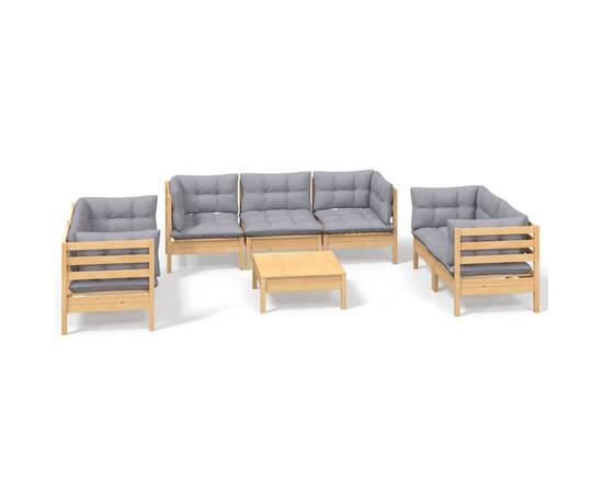 Set mobilier grădină cu perne, 8 piese, gri, lemn masiv pin, 2 image