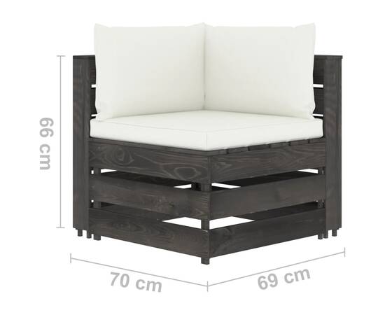 Canapea de grădină cu 2 locuri, cu perne, gri, lemn impregnat, 8 image