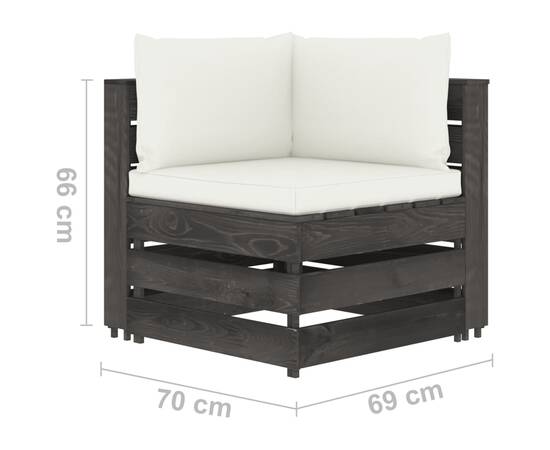 Canapea de grădină cu 4 locuri, cu perne, gri, lemn tratat, 9 image
