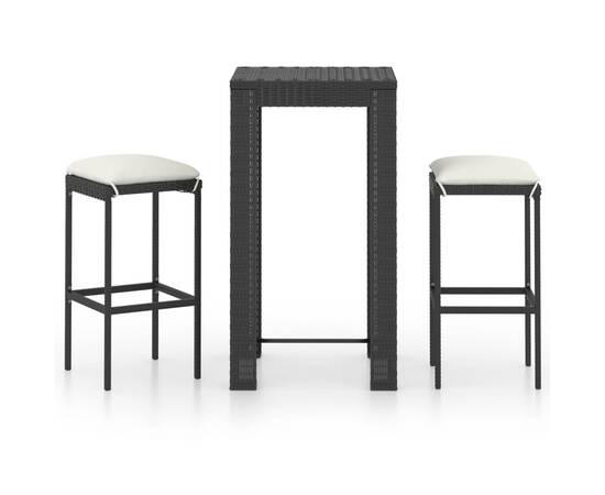Set mobilier bar de grădină cu perne, 3 piese, negru, poliratan, 2 image