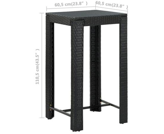 Set mobilier bar de grădină cu perne, 5 piese, negru, poliratan, 11 image