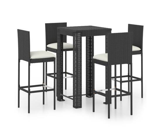 Set mobilier bar exterior cu perne, 5 piese, negru, poliratan, 2 image