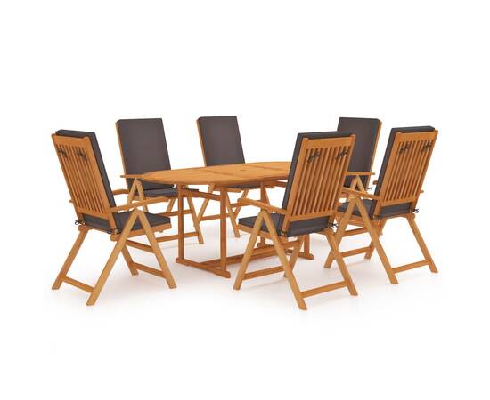 Set mobilier de grădină cu perne gri, 7 piese, lemn masiv tec