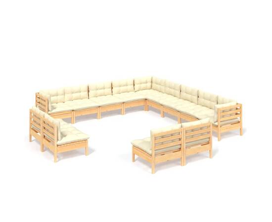 Set mobilier grădină cu perne crem, 13 piese, lemn masiv de pin, 2 image