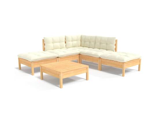 Set mobilier grădină cu perne crem, 6 piese, lemn de pin, 2 image