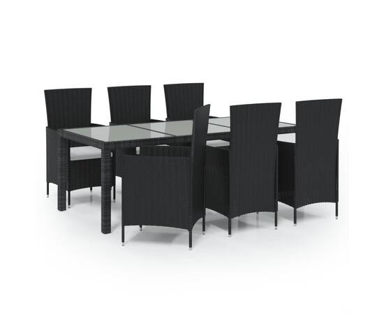 Set mobilier de exterior cu perne, 7 piese, negru, poliratan, 2 image