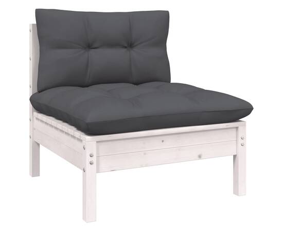 Set mobilier de grădină cu perne, 14 piese, alb, lemn masiv pin, 4 image