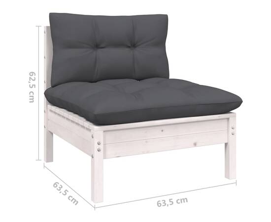 Set mobilier de grădină cu perne, 14 piese, alb, lemn masiv pin, 7 image