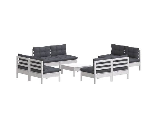 Set mobilier de grădină cu perne, 9 piese, antracit, lemn pin, 3 image