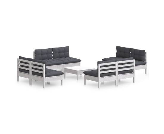 Set mobilier de grădină cu perne, 9 piese, antracit, lemn pin, 2 image