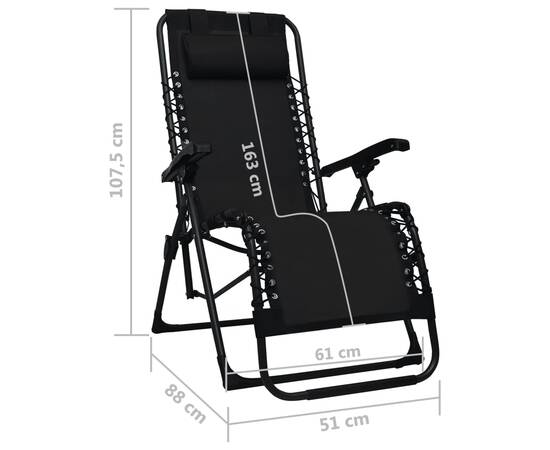 Scaune șezlong pliabile, 2 buc., negru, textilenă, 9 image