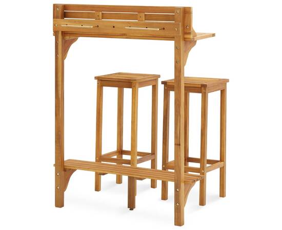 Set mobilier bar de balcon, 3 piese, lemn masiv de acacia, 5 image