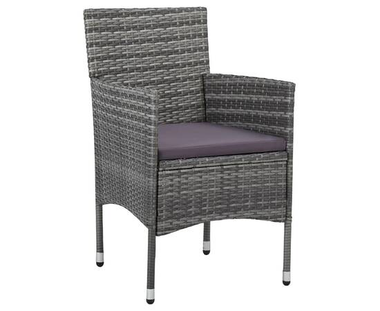 Set mobilier de exterior, 3 piese, gri, poliratan și sticlă, 7 image