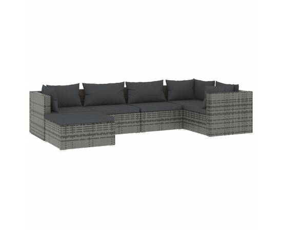 Set mobilier de grădină cu perne, 6 piese, gri, poliratan, 2 image