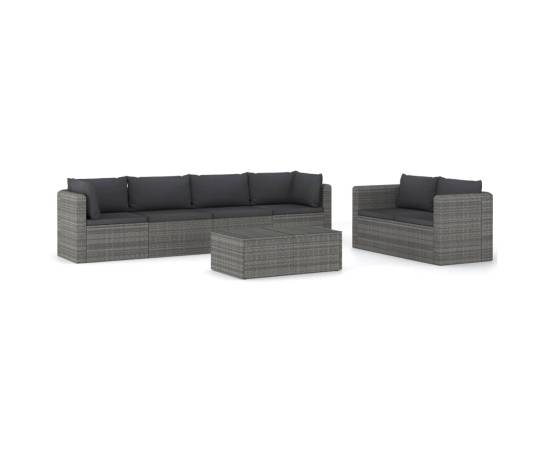 Set mobilier de grădină cu perne, 7 piese, gri, poliratan, 2 image