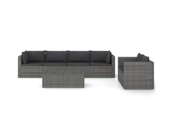 Set mobilier de grădină cu perne, 7 piese, gri, poliratan, 3 image