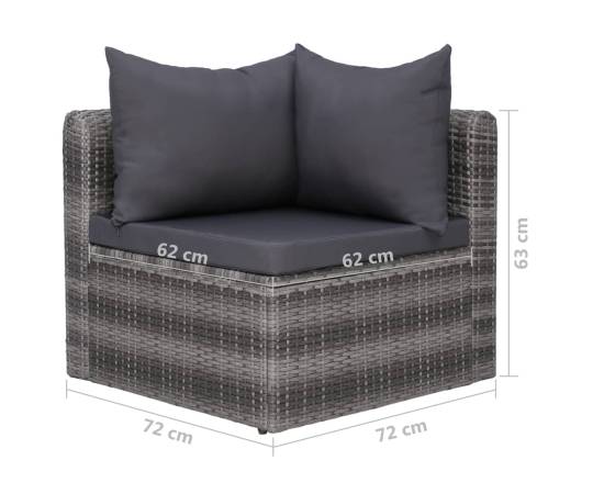 Set mobilier de grădină cu perne, 7 piese, gri, poliratan, 10 image