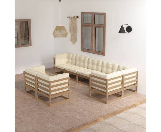 Set mobilier de grădină cu perne, 8 piese, lemn masiv pin