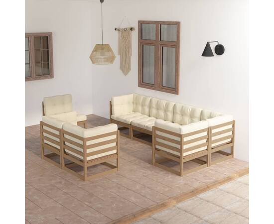 Set mobilier de grădină cu perne, 8 piese, lemn masiv pin