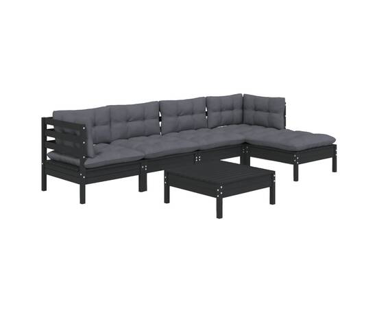 Set mobilier grădină cu perne, 6 piese, negru, lemn de pin, 3 image