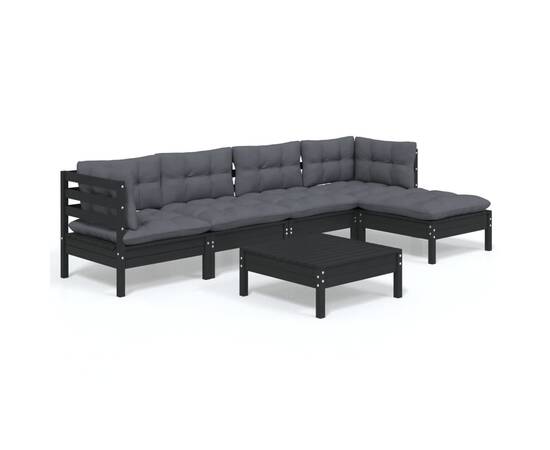 Set mobilier grădină cu perne, 6 piese, negru, lemn de pin, 2 image