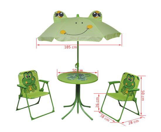 Set bistro pentru copii de grădină, cu umbrelă, 3 piese, verde, 6 image