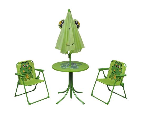 Set bistro pentru copii de grădină, cu umbrelă, 3 piese, verde, 2 image