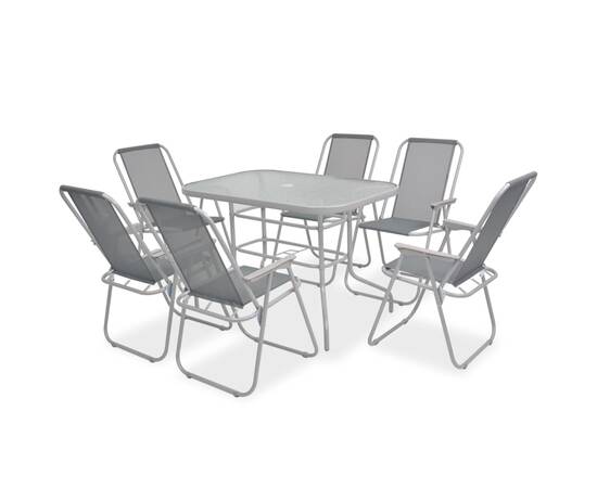 Set mobilier de exterior, 8 piese, gri, oțel și textilenă, 2 image