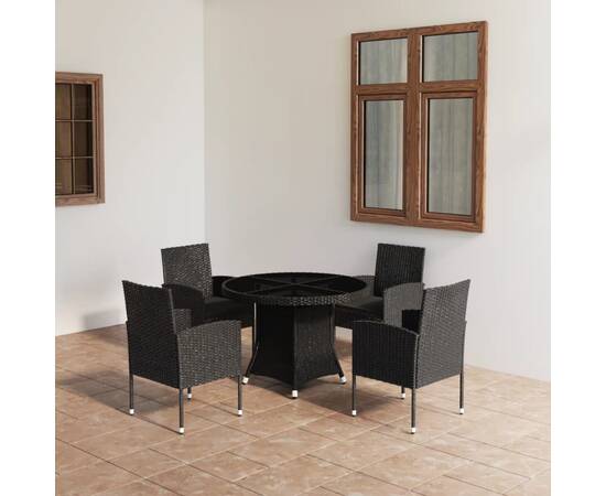 Set mobilier de grădină, 5 piese, negru, poliratan