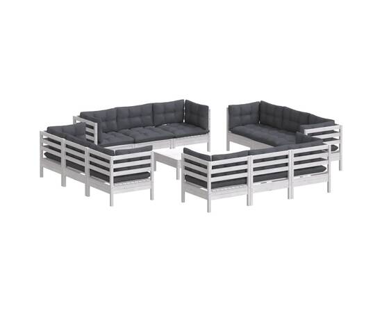 Set mobilier de grădină cu perne, 13 piese, antracit, lemn pin, 3 image