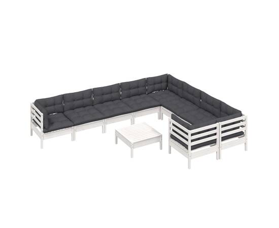 Set mobilier grădină cu perne, 10 piese, alb, lemn de pin, 3 image