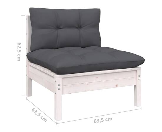 Set mobilier grădină cu perne, 10 piese, alb, lemn masiv de pin, 6 image