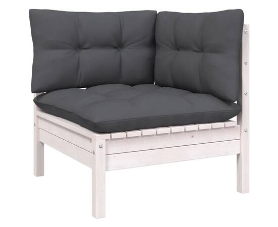 Set mobilier grădină cu perne, 10 piese, alb, lemn masiv pin, 3 image