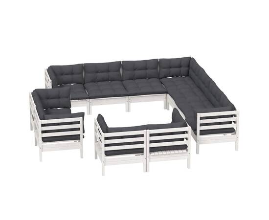 Set mobilier grădină cu perne, 11 piese, alb, lemn masiv pin, 3 image