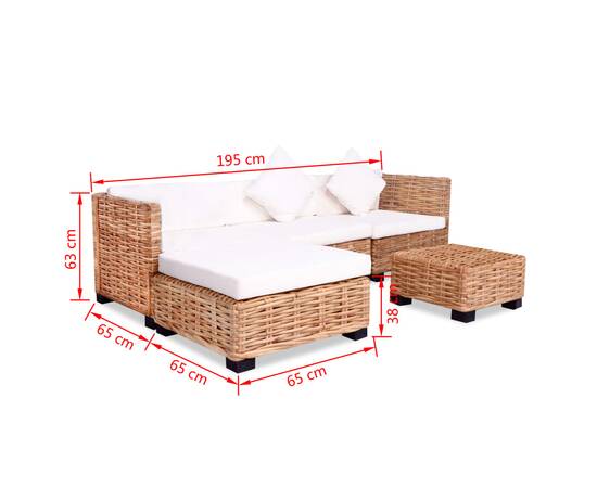 Set mobilier cu canapea 14 piese, culoare naturală, ratan, 10 image