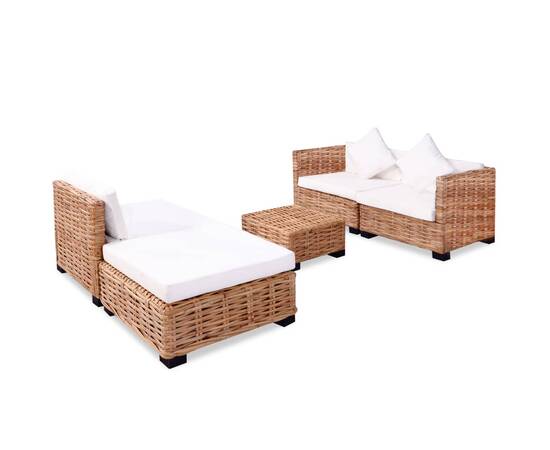 Set mobilier cu canapea 14 piese, culoare naturală, ratan, 3 image