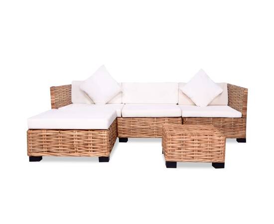 Set mobilier cu canapea 14 piese, culoare naturală, ratan, 2 image