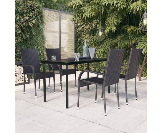 Set mobilier de grădină, 5 piese, negru