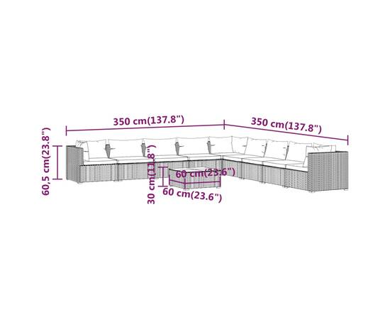 Set mobilier de grădină cu perne, 10 piese, maro, poliratan, 6 image