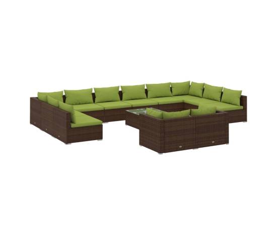 Set mobilier de grădină cu perne, 13 piese, maro, poliratan, 2 image