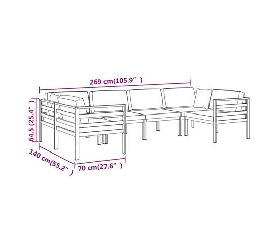 Set mobilier de grădină cu perne, 6 piese, antracit, aluminiu, 8 image