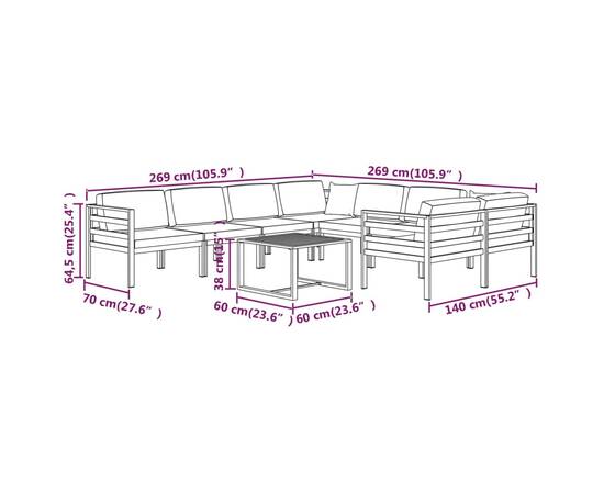 Set mobilier de grădină cu perne, 9 piese, antracit, aluminiu, 10 image