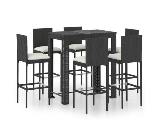 Set mobilier bar de exterior cu perne, 7 piese, negru poliratan, 2 image