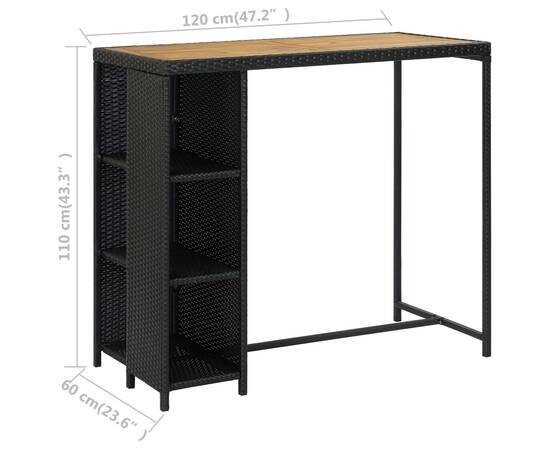 Set mobilier bar de grădină cu perne, 5 piese, negru, poliratan, 8 image