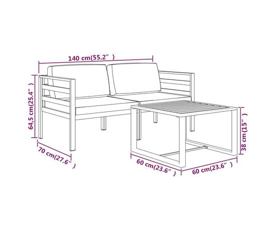 Set mobilier de grădină cu perne, 3 piese, antracit, aluminiu, 7 image