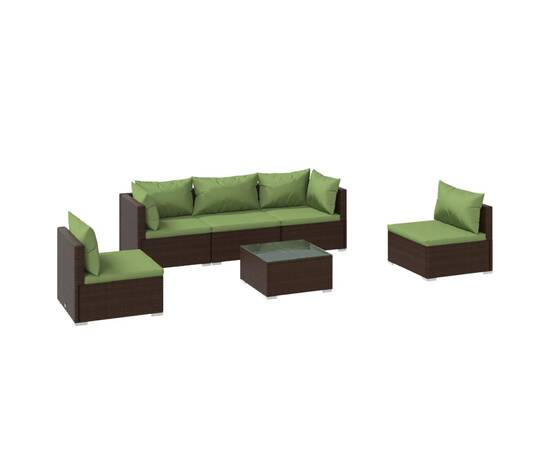 Set mobilier de grădină cu perne, 6 piese, maro, poliratan, 2 image